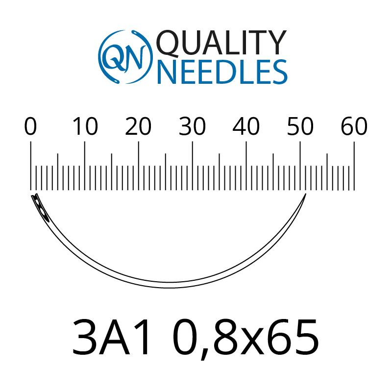 Голки хірургічні колючі, 3/8, пружинне вушко, розмір 0,8х65 мм, 10 шт.